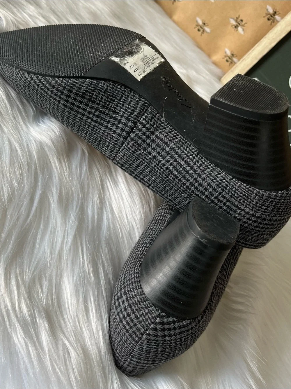 Clarks Collection Block Heel Pumps-Teresa Step-Black Plaid Size 8 W